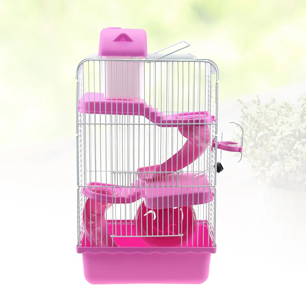 

3 Layers Luxury Villa 21X27X45Cm Pink Hamster Premium Plastic Pet Cage Multi-Level Slide Quiet Wheel Leakproof Water Jug