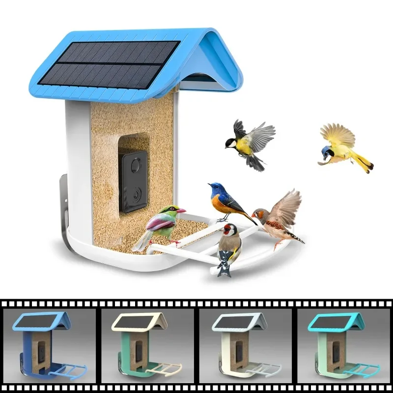 Comedero inteligente para pájaros, caja de jaula de madera a prueba de agua, exterior, ventana de 180, Metal, madera, plástico con cámara, comedero para pájaros humbing