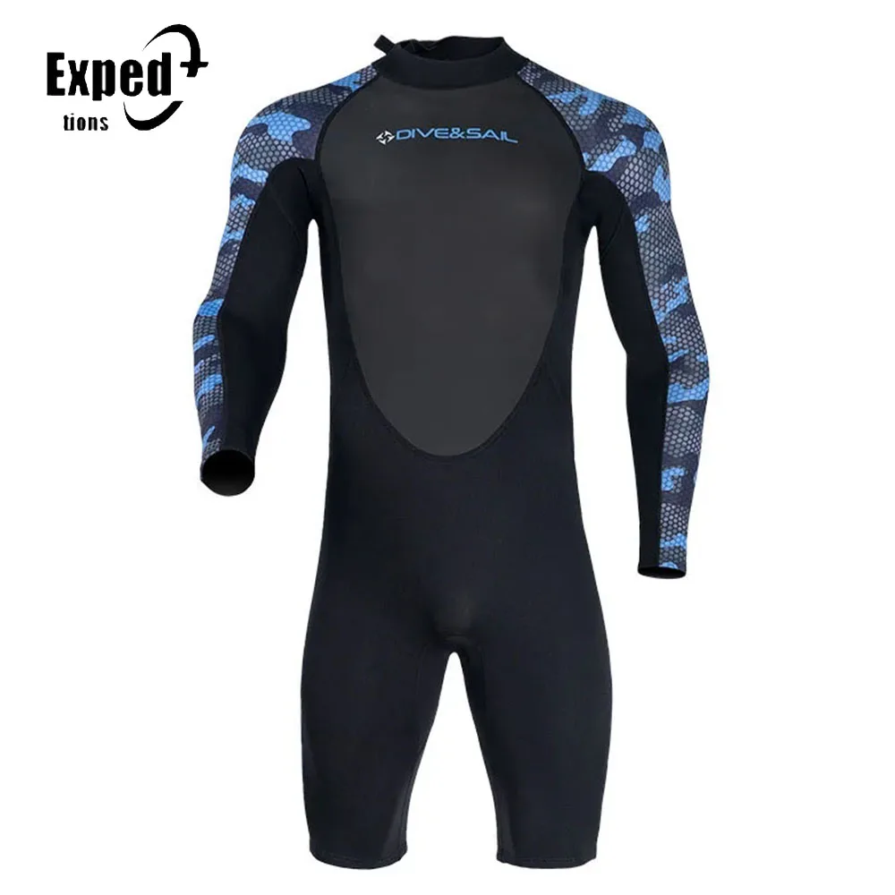 

2MM Neoprene Shorty Men Front Wetsuit Zip Long Sleeves Diving Suit Underwater Snorkeling Swimming Surfing Wet Suits