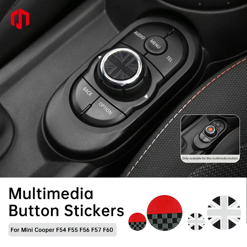 2PCS Central Control Volume Multimedia Button Knob Sticker For Mini Cooper F56 F60 F54 F55 F57 Countryman Car Interior Styling