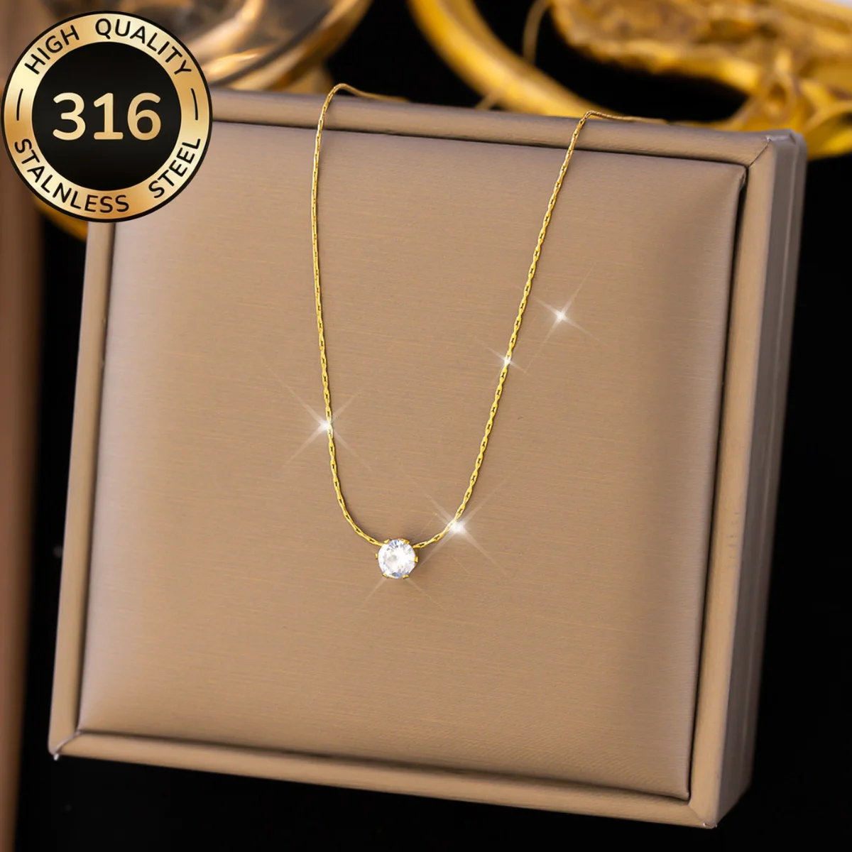 Collar Minimalista para Mujer, de Acero Inoxidable, con Colgante de Zirconia Clásico y Delicado, Tipo Gargantilla, Antideslustre, Joyería para Aniversario