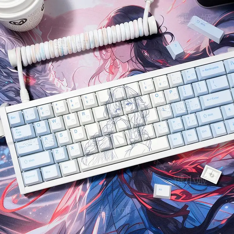 74 Kes Roxy Anime Keycaps Game Cute Keycaps PBT Key Caps Dye-Sub Cherry for Mechanical Keyboard Wooting 60 68
