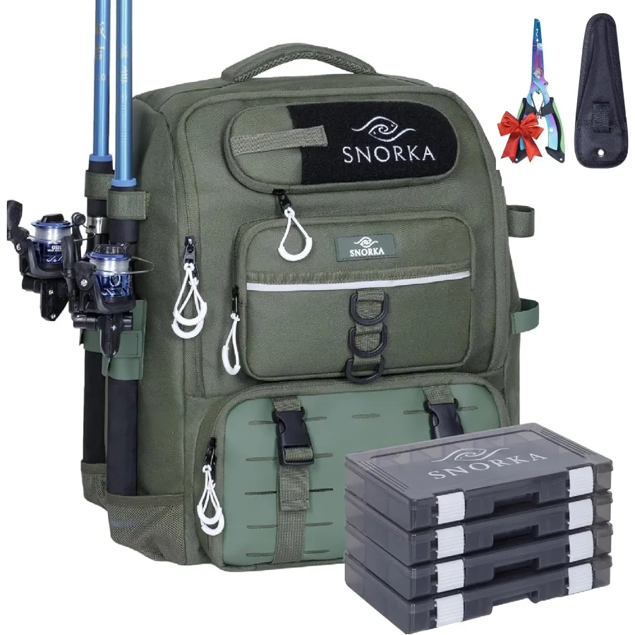 حقيبة ظهر لصيد الأسماك مع صناديق معالجة وحوامل قضيب 40 لترًا لمغامرات الصيد الخارجية تتضمن غطاء مطر ودعم خلفي مبطن I #1