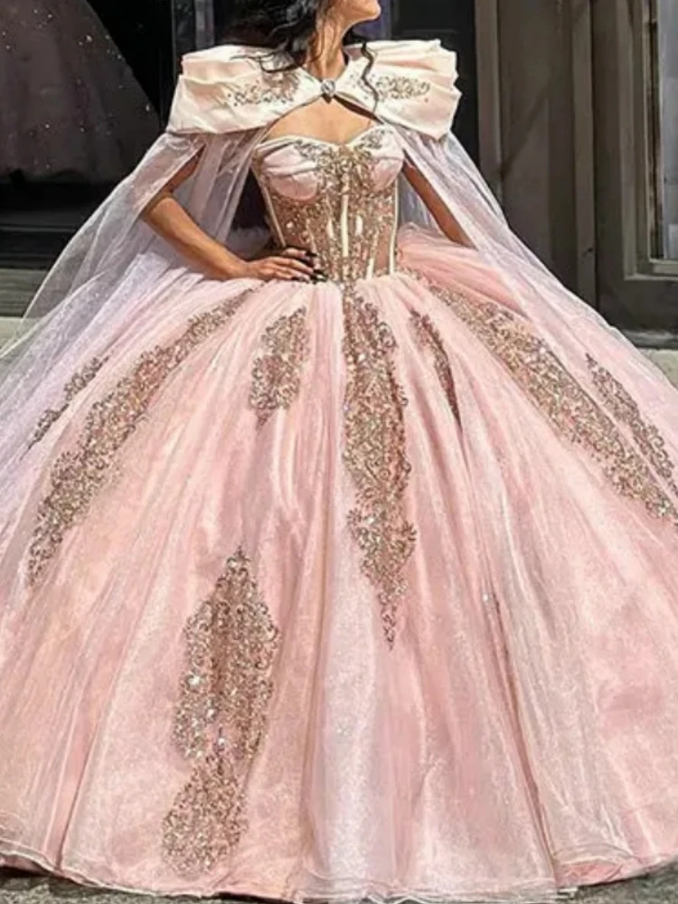 Luxus Prinzessin erröten Quince anera Kleider mit Cape süße 16 Jahre Mädchen Abschluss ball besondere Anlässe Party kleid 14 Vestidos de 15 Años