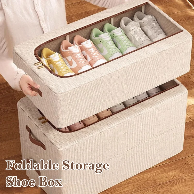 Under Bed Shoe Storage Organizer For Closet Container Box With Sturdy Handles Clear Window Foldable Rack