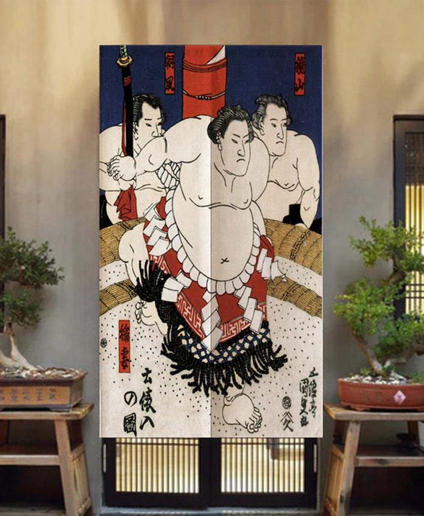 Sumo Wrestler Print Noren Japanese Style Doorway Curtain Bedroom Bathroom Partition Door Curtains Entrance Hanging Half Curtain