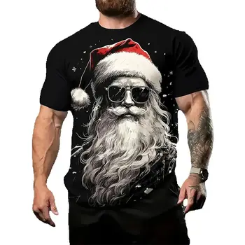 男性用半袖クリスマスTシャツ,3Dプリント,白いひげ,サンタクロースのグラフィック,特大の服,面白いトップス