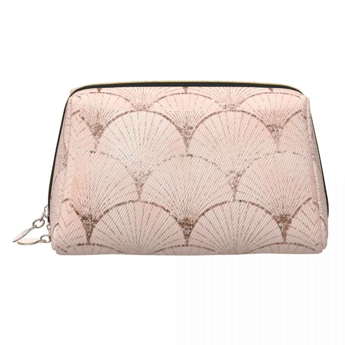Art Deco Elegance - Rose Gold Glitter Fan Women Cosmetic Bags Travel Makeup Organizer Pouch Toiletry Storage Dopp Kit Case