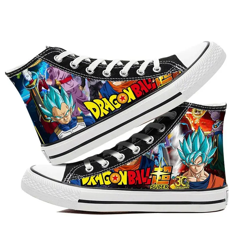 Dragon Ball Son Goku Anime Summer Canvas Shoes Students Hand-Painted Printed Flat Shoes Children Breathable High-Top Sneakers