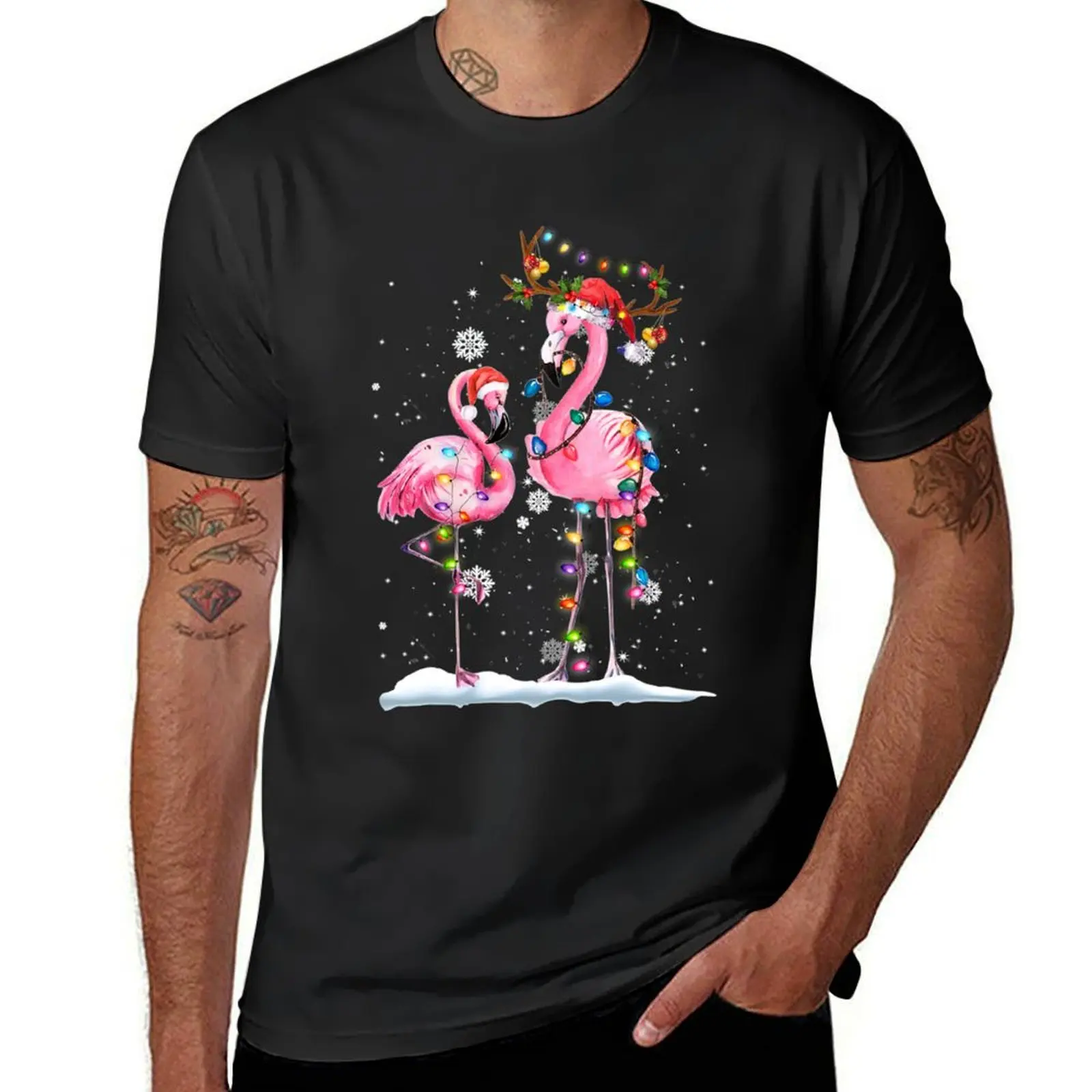 Christmas Flamingo Santa Hat Xmas Lights Flamingo Lovers Ugly Holiday Sweater Sweatshirt T-Shirt blanks men clothings