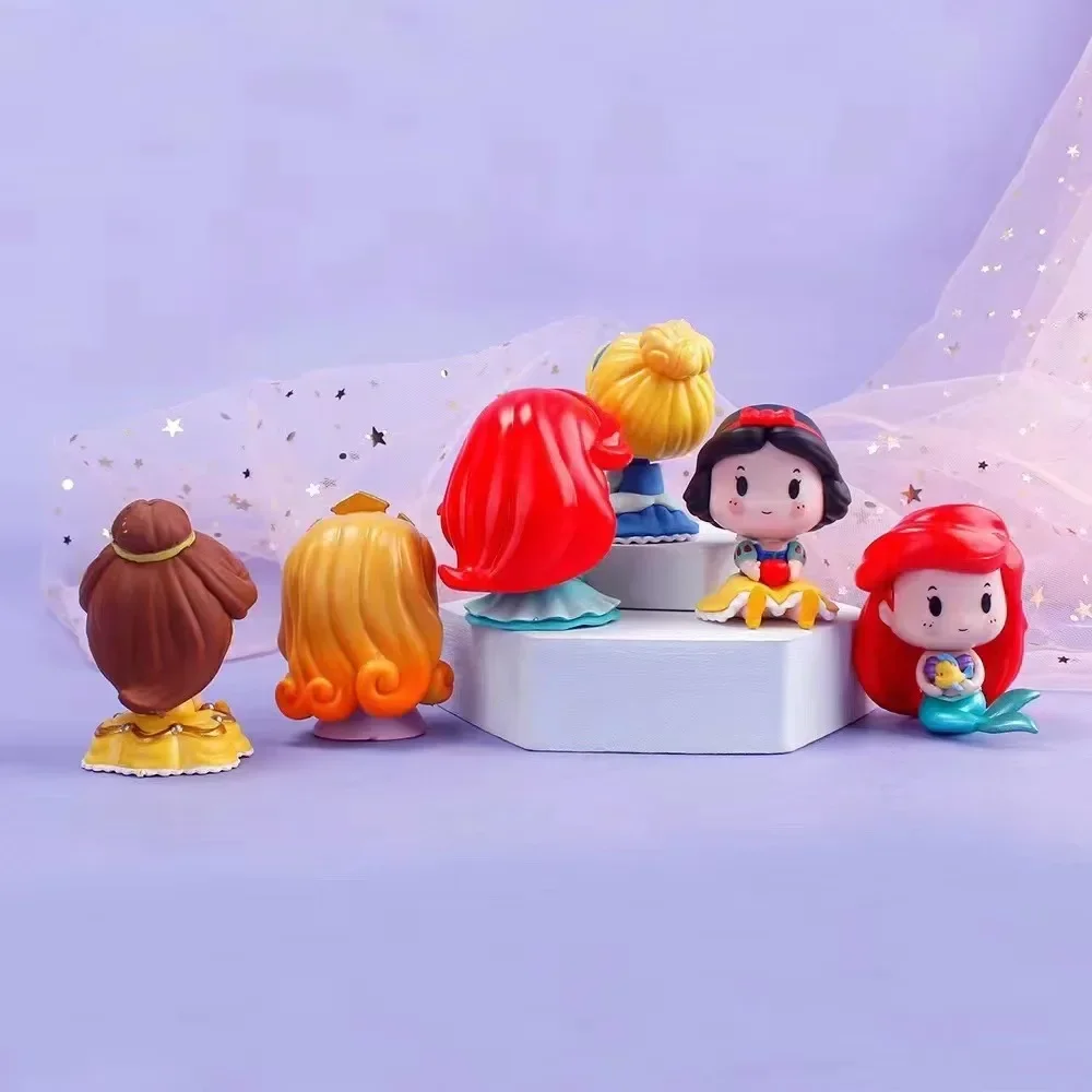 [Funny] 6pcs/lot Disney Anime Q-version Snow White mermaid Action figure statue collection model home decoration Girl kids gift