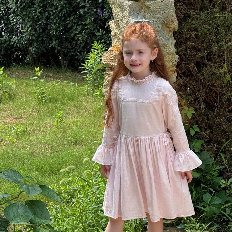 

Girls Skirt 2025 Autumn and Winter New Childrens Clothes Girls Baby French Lotus Leaf Sleeve Stand Collar Princess Dress Casual