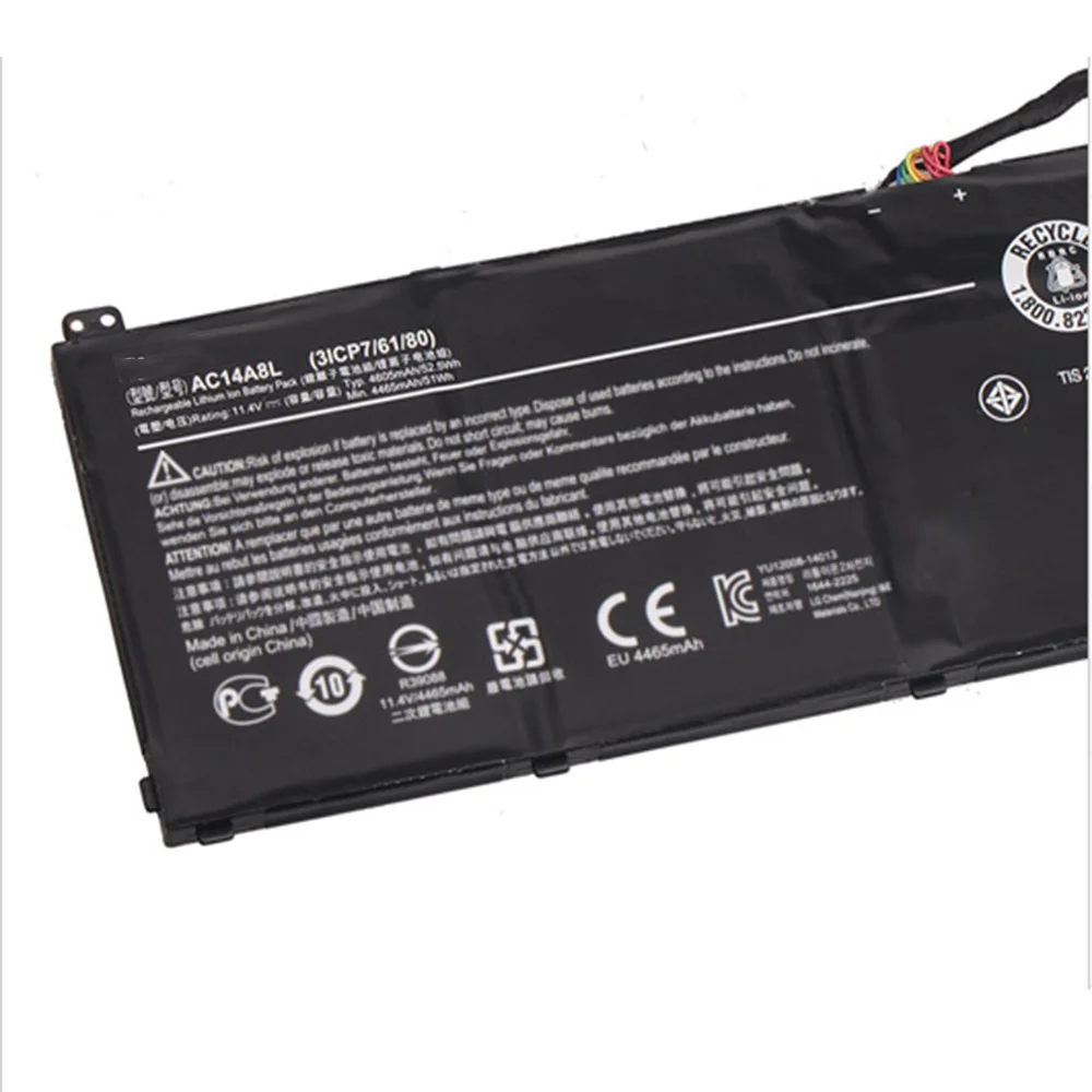 Batería Original para portátil Acer Aspire, 11,4 V, 52.5wh, 4605mAh, AC14A8L, para Acer Aspire, VN7-571, VN7-571G, VN7-591, VN7-591G