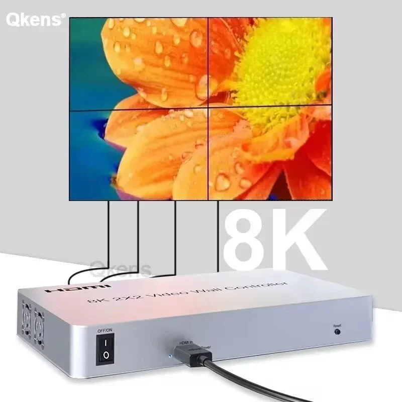 8K 2x2 HDMI Video Wall Controller TV Video Wall Splicer Multi Screen Splicing Processor for Media Player Projector Advertising