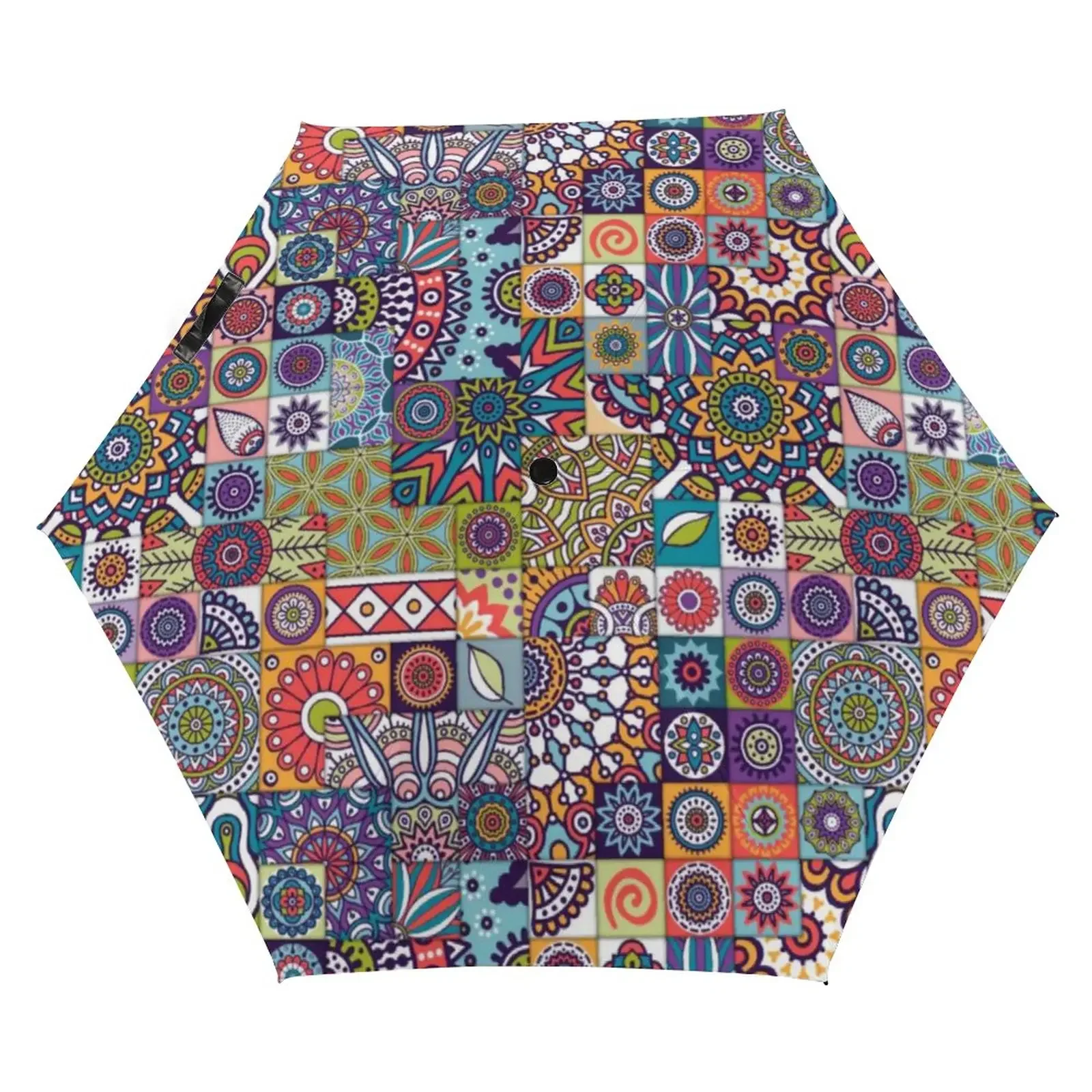 Colorful Mandala Floral 3 Fold Manual Umbrella Diamond Tile Mandalas Geometric parasol Umbrella UV Protection Umbrellas