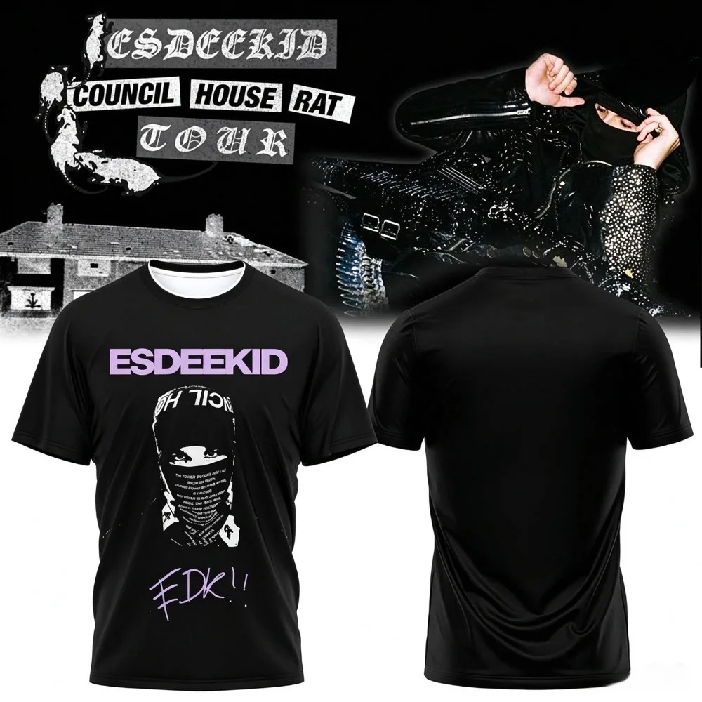 EsDeeKid Council House Rat Tour 2026 Graphic T‑Shirt Unisex Summer Short Sleeve Hip Hop Concert Fan Vintage Cotton Tee