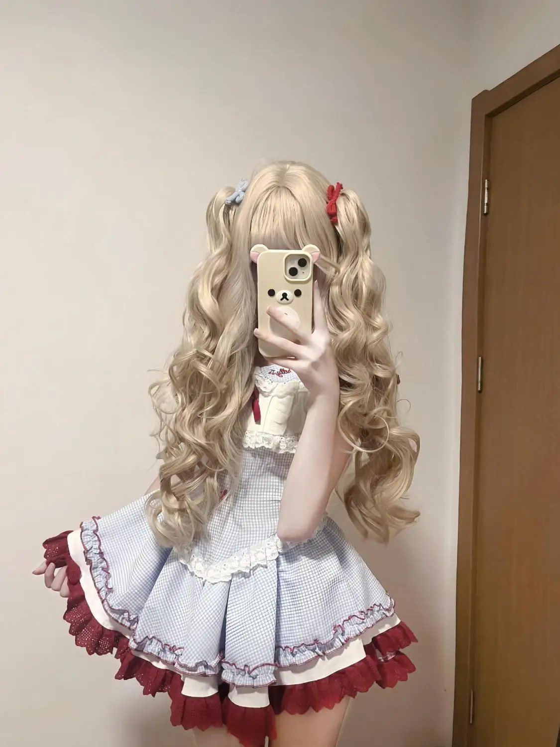 الحلو لطيف فتاة عالية الخصر الأزرق منقوشة الحمالة فستان قصير القوس الدانتيل دمية طوق الصيف فساتين منتفخة جديدة للنساء #4