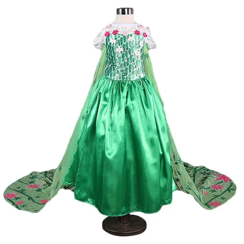 4-10 Years Anna Elsa Dress Girls Snow Queen Elsa Anna Costume Kids Halloween Cosplay Princess Dress Girls Summer Long Dresses