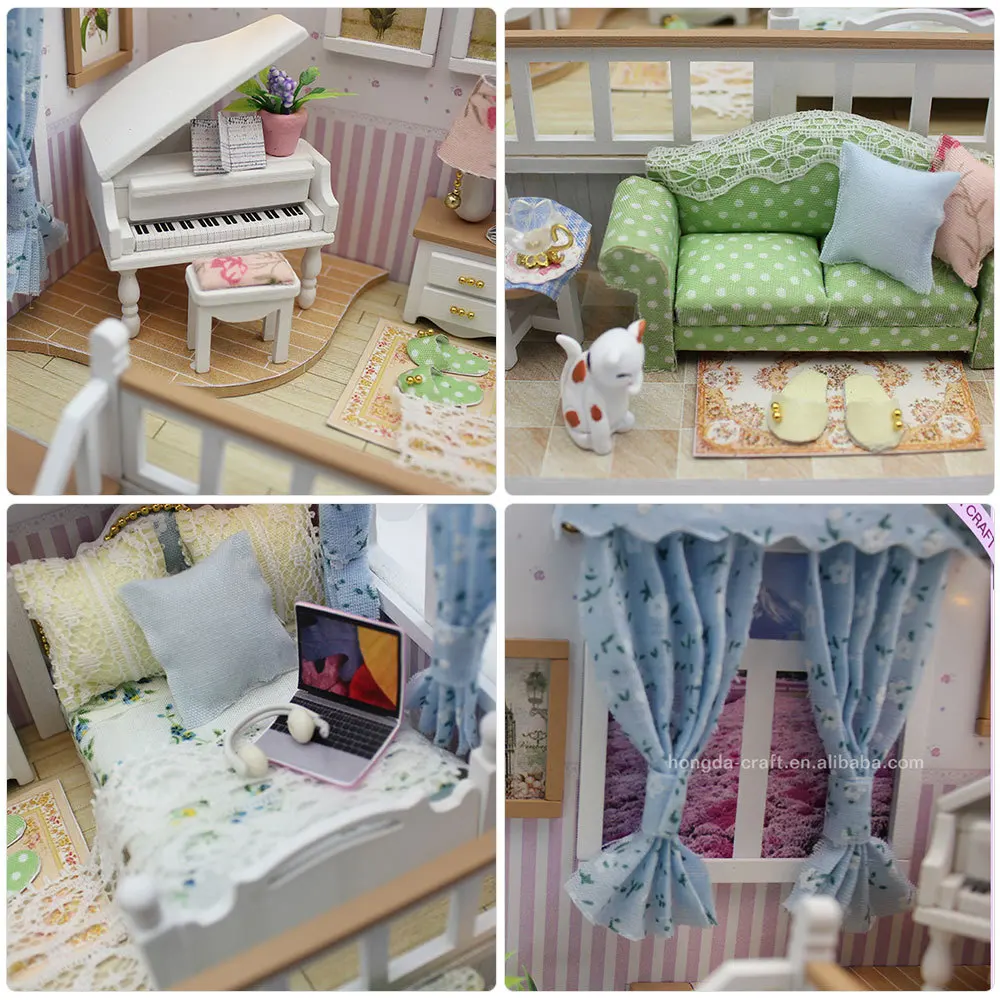 DIY 목재 미니어처 하우스 키트 - 피아노/소파가 포함된 창의적인 수제 작은 방 모델, 정교한 데스크탑 장식