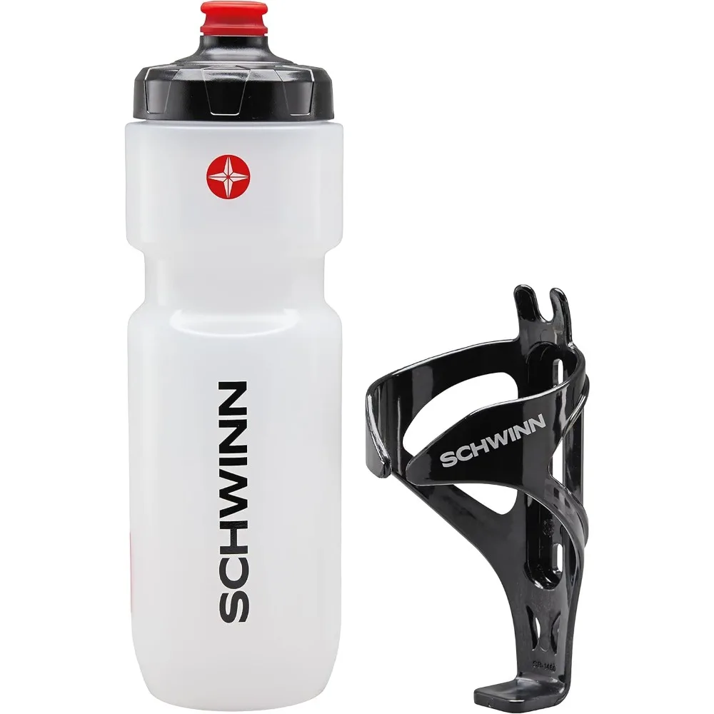 

schwinn полупрозрачная спортивная бутылка для воды с держателем для велосипеда, 26 унций, без bpa, двухступенчатая насадка, эргономичный дизайн, клетка Easil
