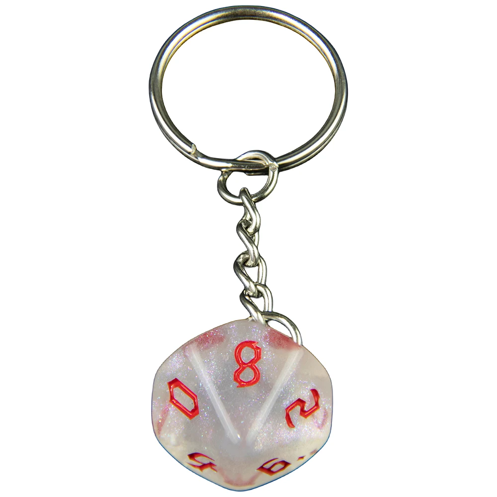 Glitter Dice Keychain Board Game Souvenirs D10(0-9) Keyring for Pouch Bag Wallet Pendant, Perfect for Board Game Fans