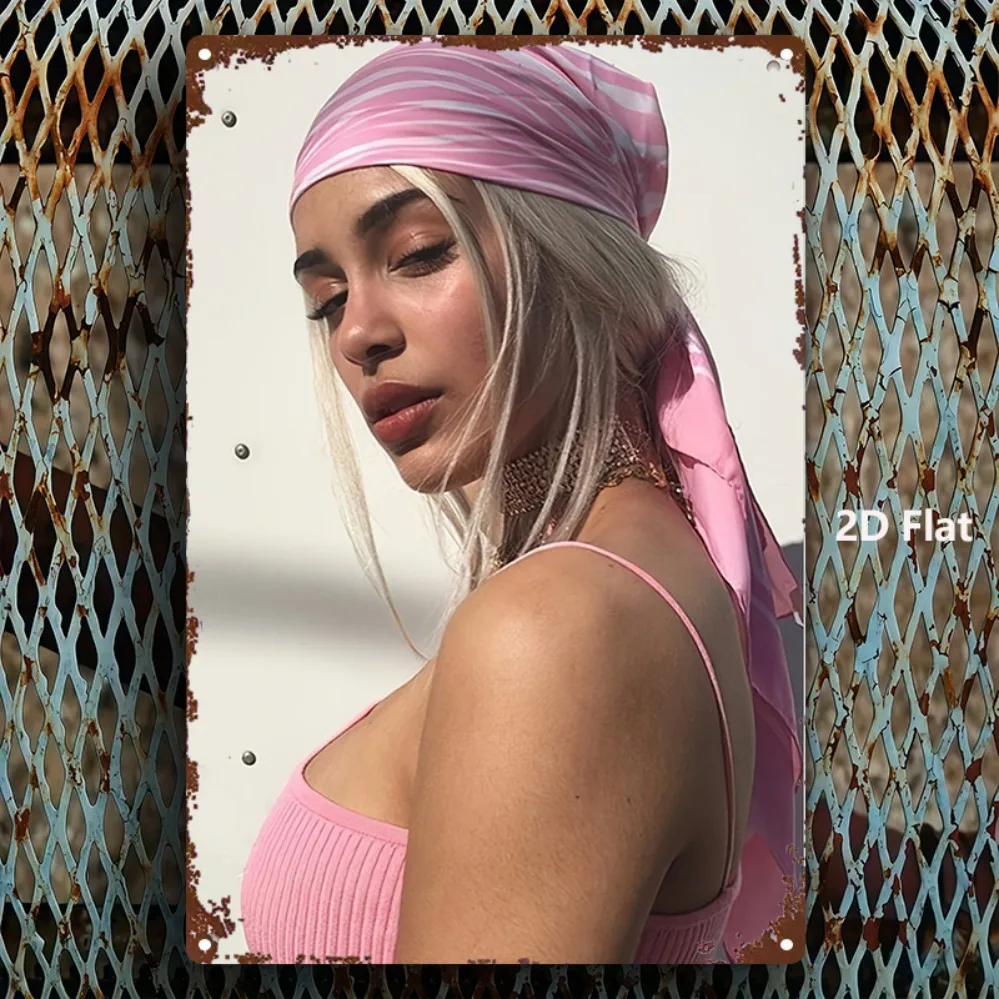 2D 1PC Pink Striped Bandana Woman Metal Sign 8x12 Inch Rustproof Wall Art for Home Bar Restaurant Decor