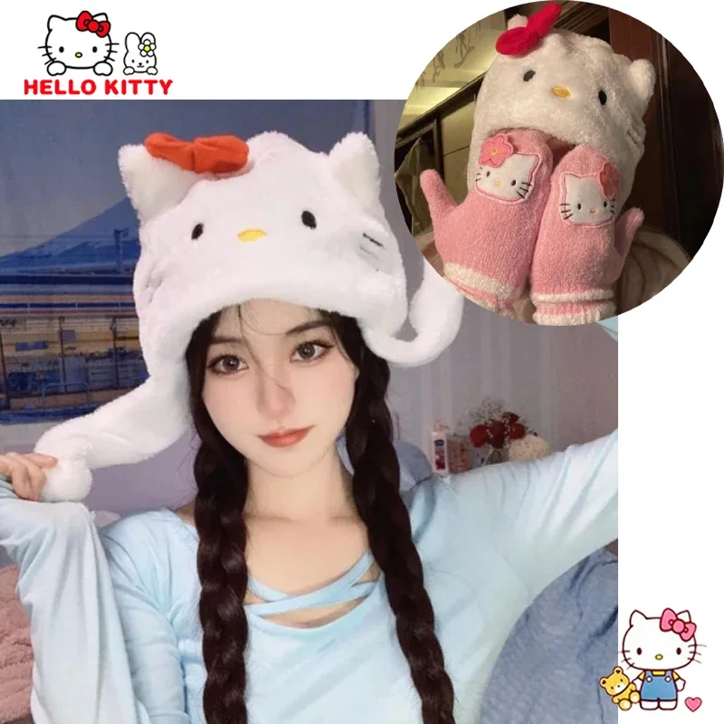 Hello Kitty Plush Hat Decoration Winter Warm Clothing Accessories Toy Girl Birthday Gift Cartoon Cute Kids Adult Girlfriend Soft