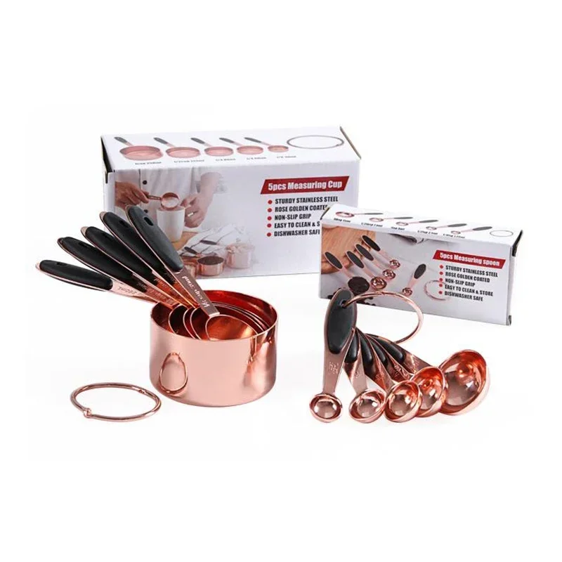 5pcs Measuring Cups Set Rose Gold Measuring Cups Stainless Steel Kitchen Accessories Baking Tea Coffee Cup Cooking Tools Set