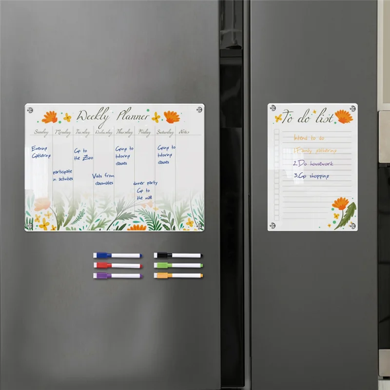 AF91-Magnetic Acrylic Weekly Planner Calendar Memo Board For Refrigerator - Erasable Writing