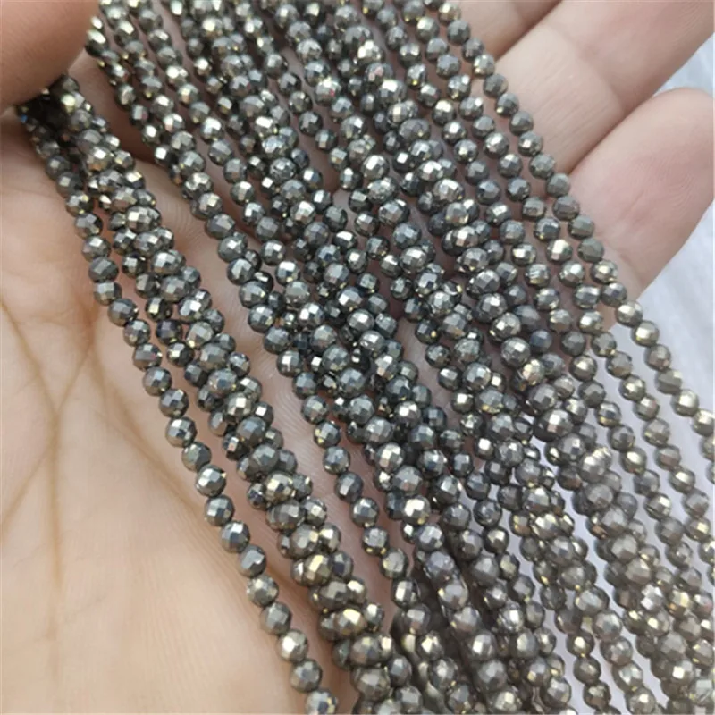 

2 Strings Natural Pyrite Stone Faceted Round Ball Size 2MM 3MM Best Quality For Fashion Womens Jewelry Designs Findings