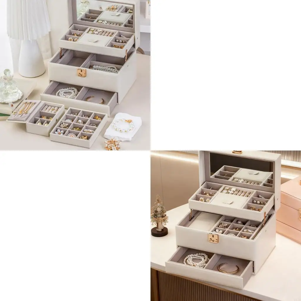 

Automatic Opening Jewelry Organizers 3 Layer Travel Storage Box Leather Case