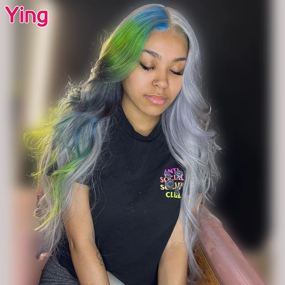 Omber Green Blue With Black Body Wave 13x6 Lace Front Wig Peruvian PrePlucked With Baby Hair 13x4 Lace Frontal Wigs Human Hair