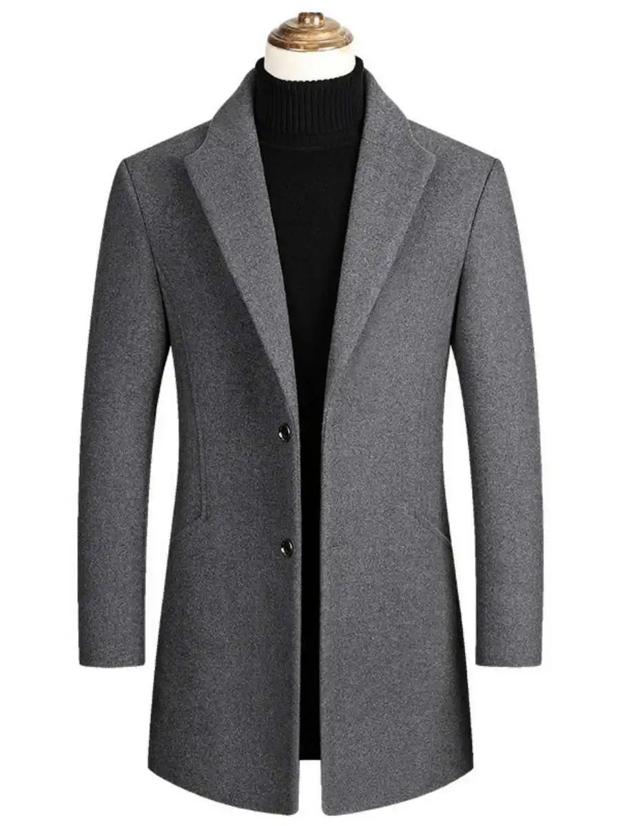 

Новое мужское модное длинное однотонное твидовое пальто, повседневная верхняя одежда большого размера, осенне-зимняя сезонная застежка на одной пуговице