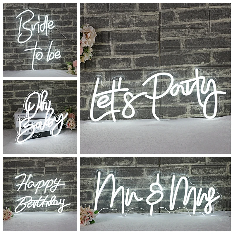 

Let's Party Neon Sign Led Night USB Powered White Oh Baby Happy Birthday Led Sign Reusable Happy Birthday Light