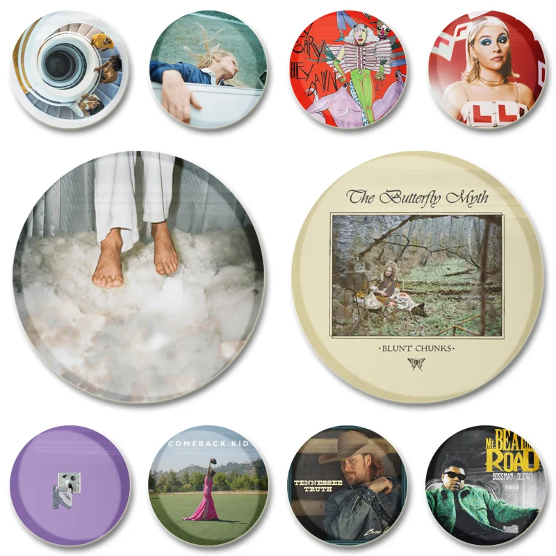 

32/44/58mm Classic Album Cover Brooches Singer Creative Enamel Pins Handmade Tinplate Badge for Hat Clothes Accessories Jewelry
