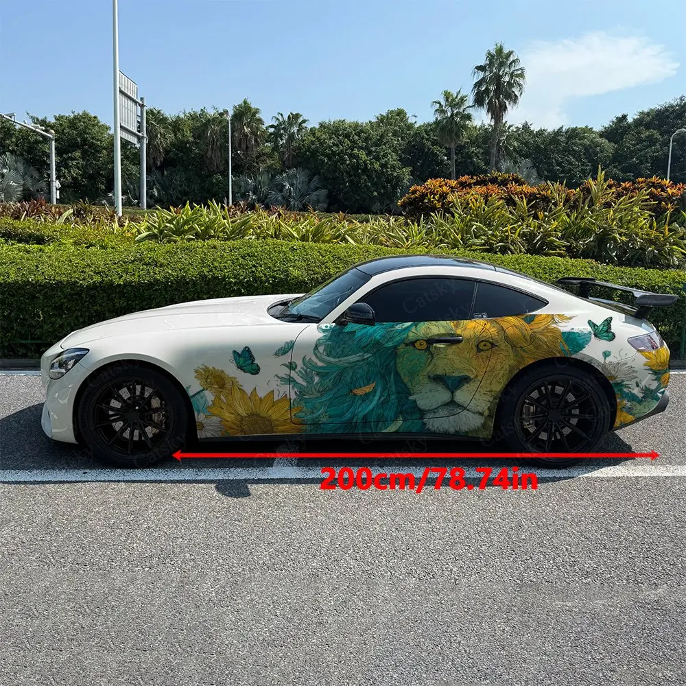 2pcs Butterfly Dance Lion Sleep Flower Realm, Durable, Fade-resistant, Enhance Vehicle Aesthetics With Bold Artistic Design