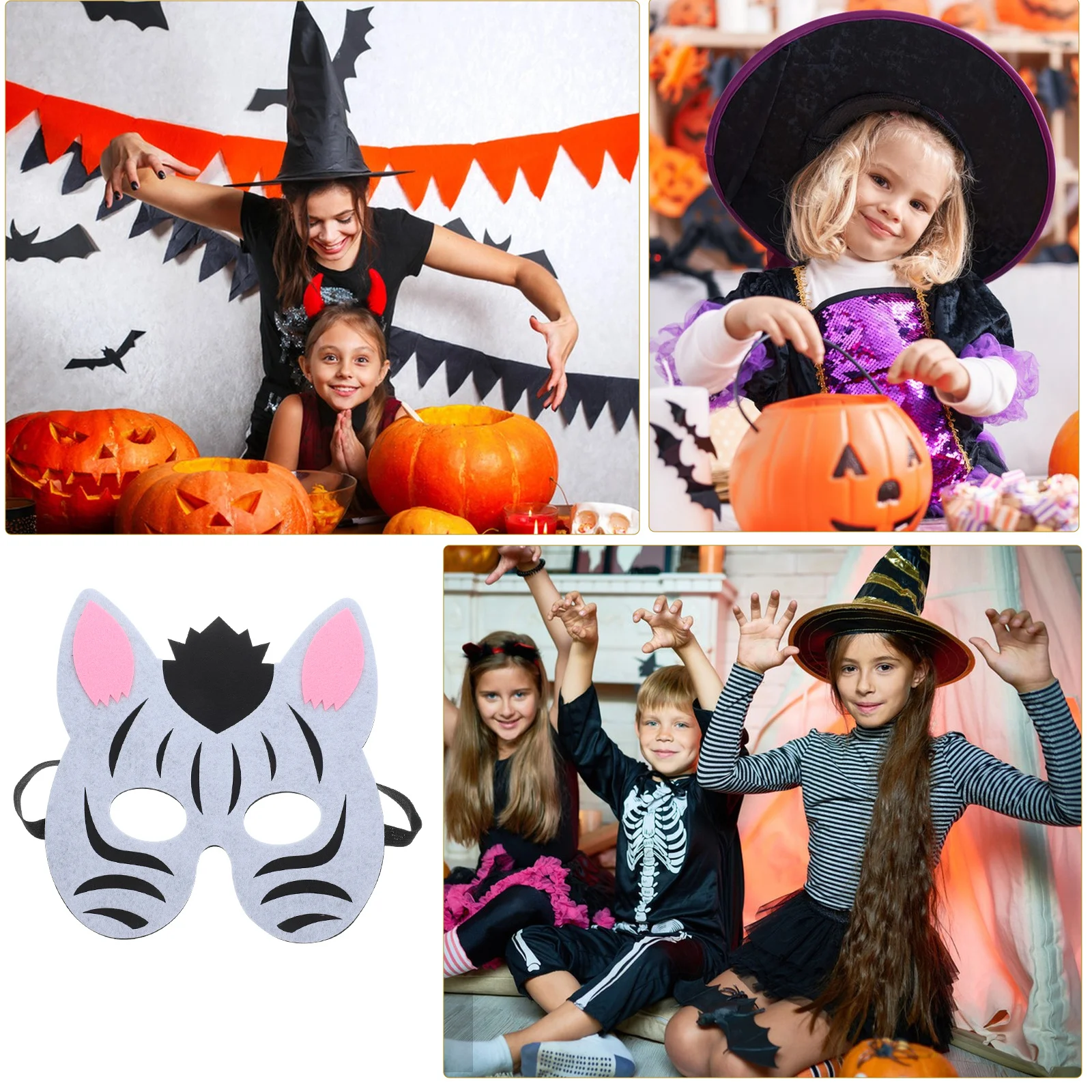 Maska Zebra Filcowa Wygodna Regulowana Elastyczna Opaska Dziecięca Cosplay Impreza Maskarada Halloween Maska Zwierzęca