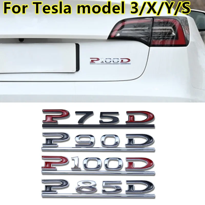 P75D P85D P90D P100D Underline ABS Letters Emblem for Tesla Model 3 Model X Model S Car Styling Trunk Badge Sticker Red Black