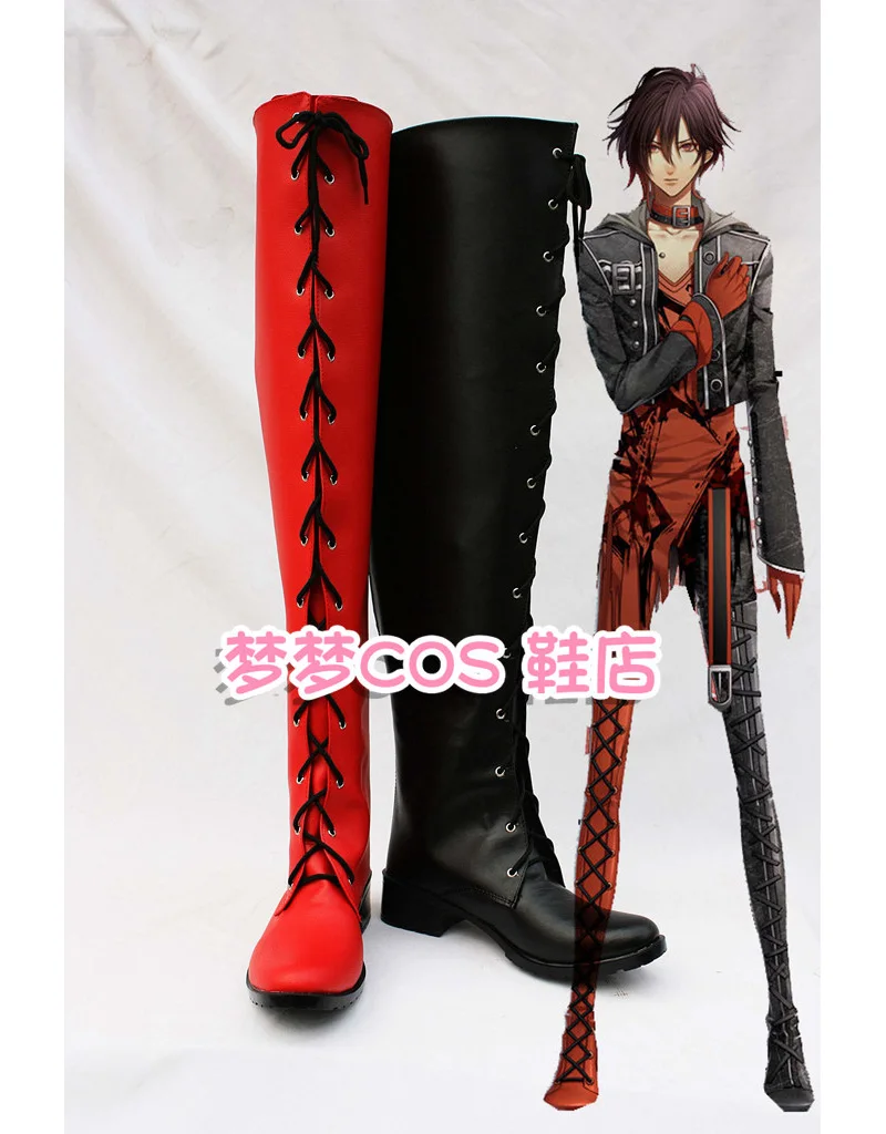 Anime Amnesia Shin Cosplay Shoes Blue And Red Long PU Leather Flat Sole Boots For Halloween Carnival
