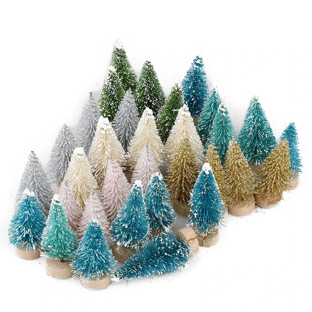 32Pcs Christmas Decorations for Home Xmas ornaments Mini Xmas Tree Set 3.5cm 4.5cm Sisal Small Tabletop Xmas Tree with 1 Sign