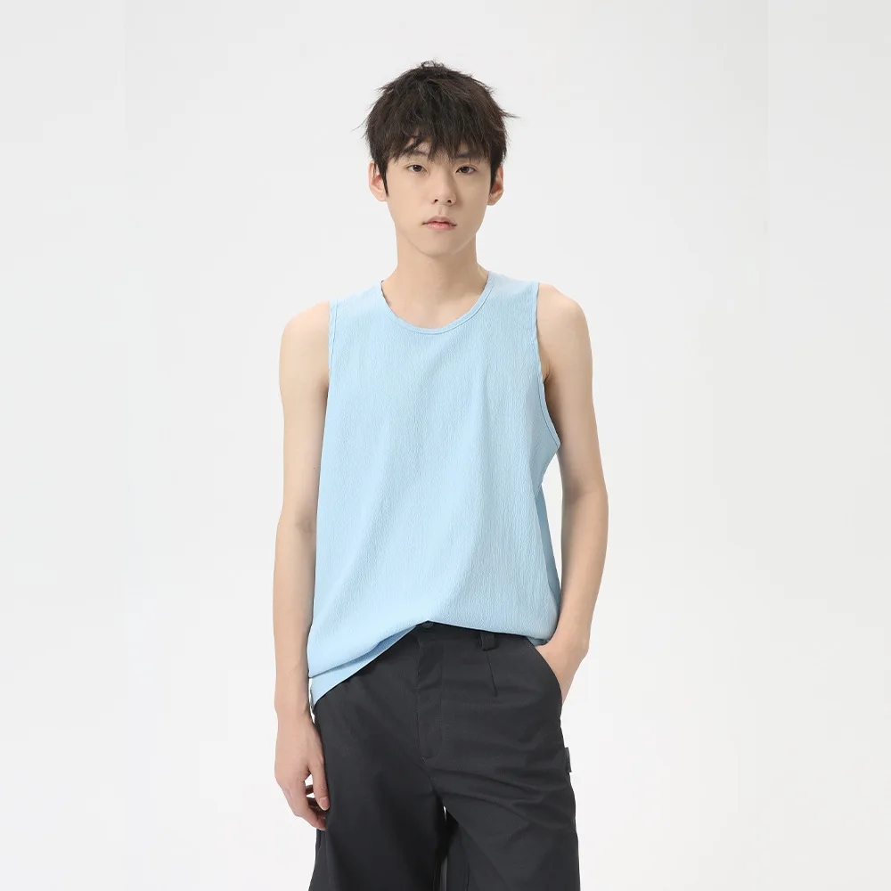 

SYUHGFA Minimalist Men's Thin Tank Tops Solid Color Casual Round Neck Sleeveless Loose Sport Top New Chic Summer 2024