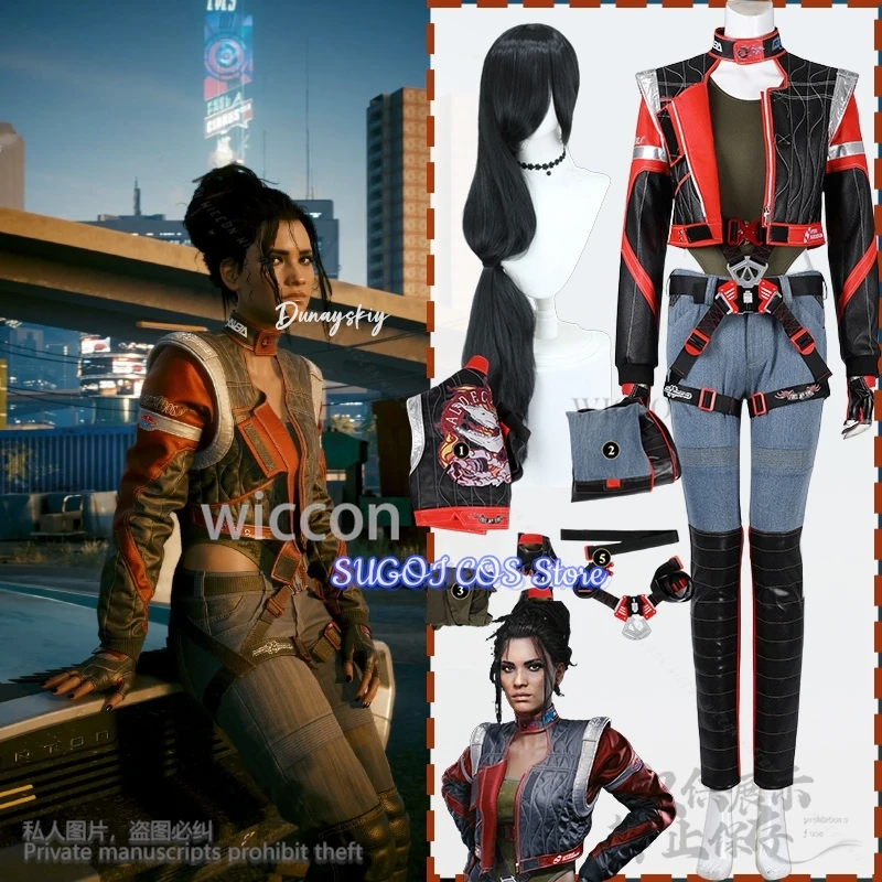 لعبة بانام بالمر كوسبلاي أنيمي سترات من الجلد باللونين الأحمر والأسود فاسق Y2K بنات موضة موحدة حزام شعر مستعار لحفلة الهالوين حسب الطلب