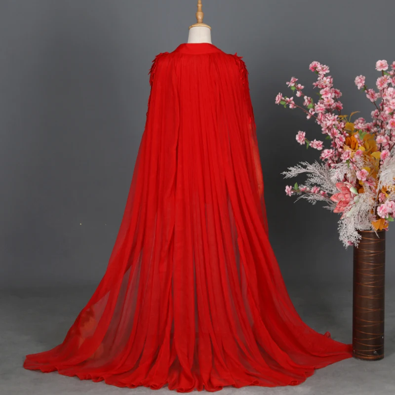 Women Hanfu Feather Cloak Shawl Elegant Gauze Hooded Cape Chinese Style Cosplay Costume 2026Halloween Cape Long Cloak