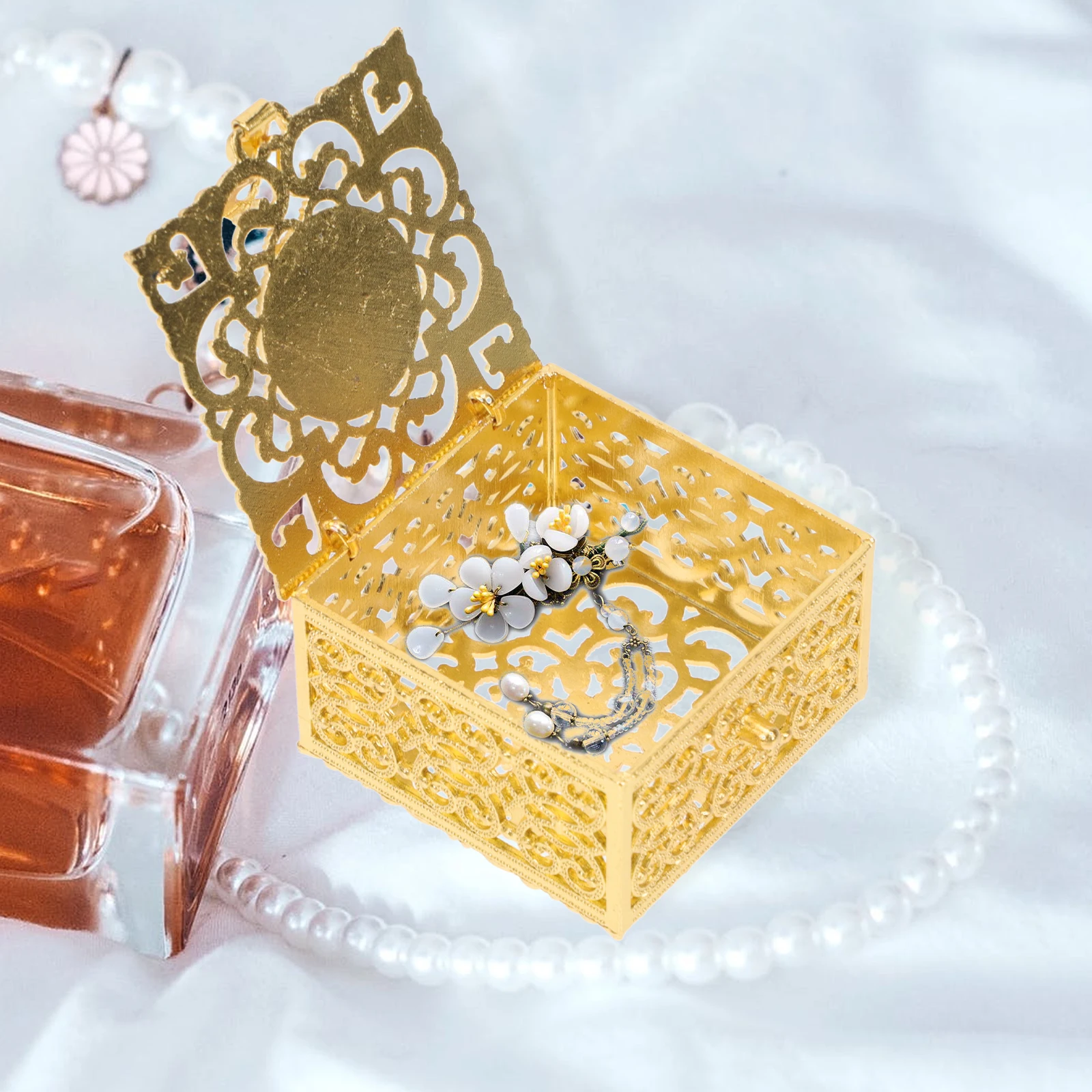 

2 Pcs Jewelry Metal Packaging Box Multi-function Cases Container Decorative Earring Boxes Trinket Golden Small Travel