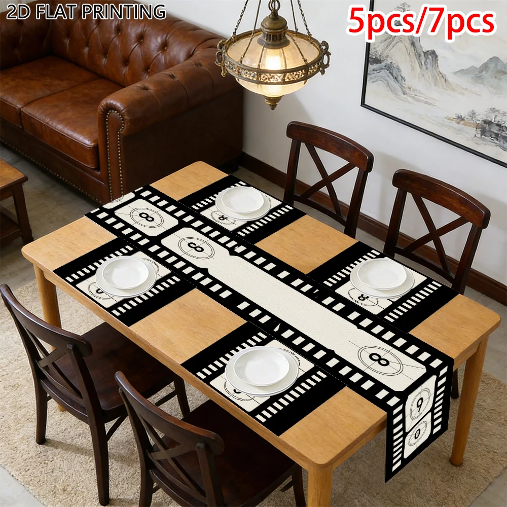 1pc Retro Movie Film Theme Film Reel Number Table Runner And Placemat For Restaurant Cafe Banquet Table Decor