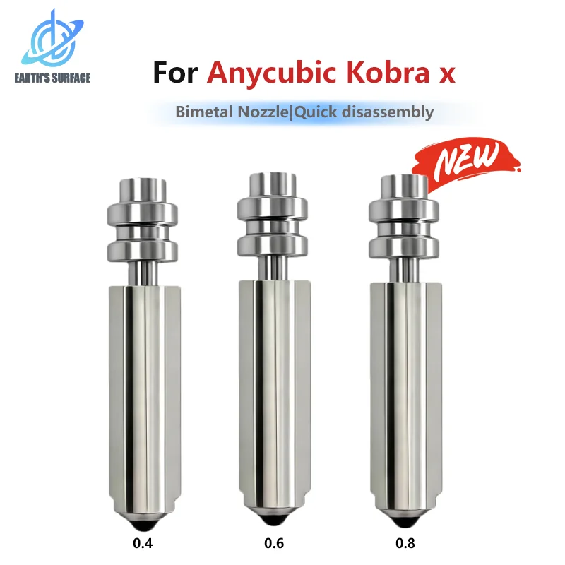 

Для Anycubic Kobra X: Улучшенный комплект с быстросменными соплами из закаленной стали 0.4/0.6/0.8, запчасти для 3D-принтера Kobra X, трубка из нержавеющей стали
