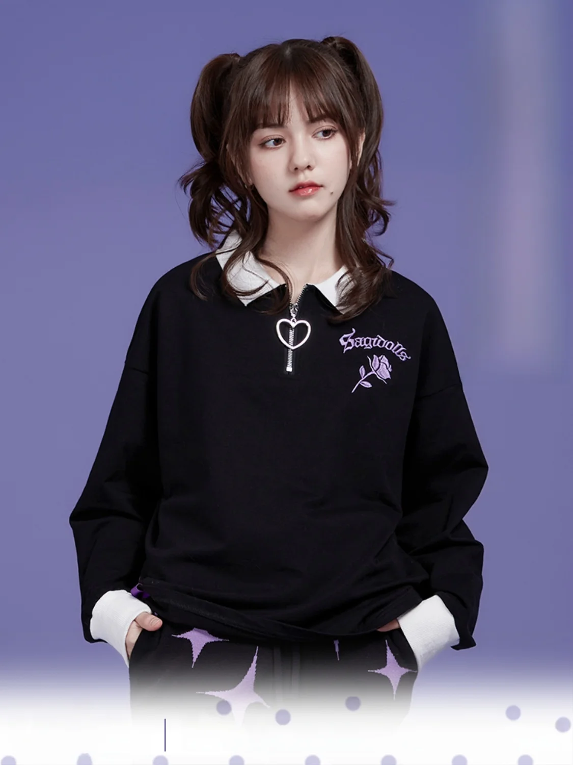 

SagiDolls Casual Sle Long Sve Rose Embroidery Loose T-irt for Girls Cute Spicy Autumn Cotton Polyester Blend Sweat Abs...