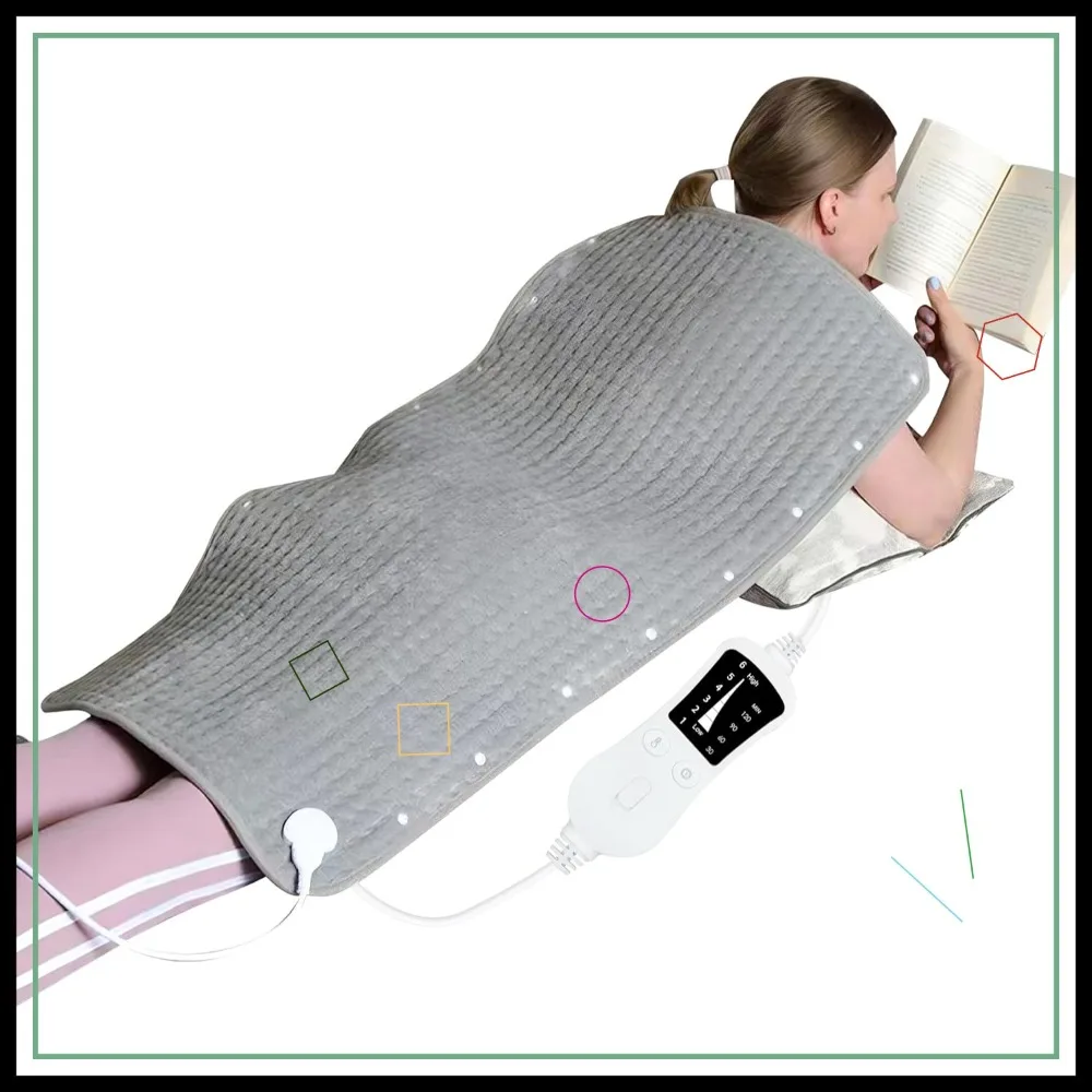 

Extra Large 40x20 Electric Heating Pad for Back Pain Relief, 6 Heat Settings with Auto Shut-Off and Moist Heat Option