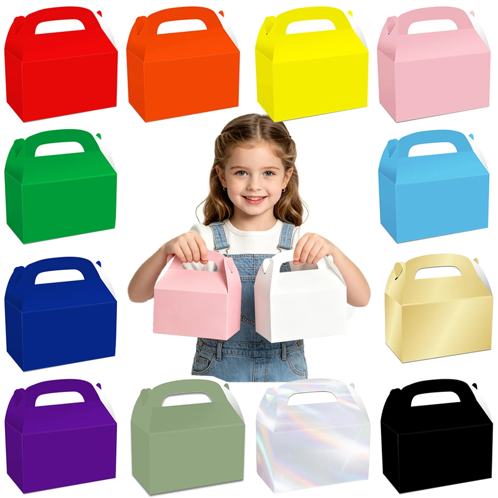 Boîtes cadeaux en papier de couleur unie, 13 couleurs, 16x9.5x9.5cm, boîtes à friandises avec poignée pour fête, mariage, anniversaire, baby shower, 5 à 50 pièces