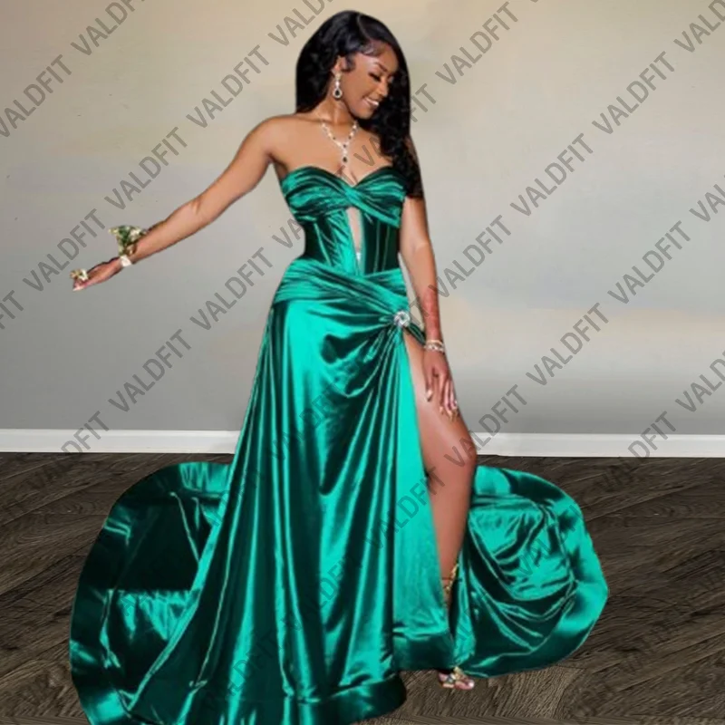 Customized Long A Line Green Prom Dresses with Split Homecoming Graduation Cocktail Dress Vestidos De Festa